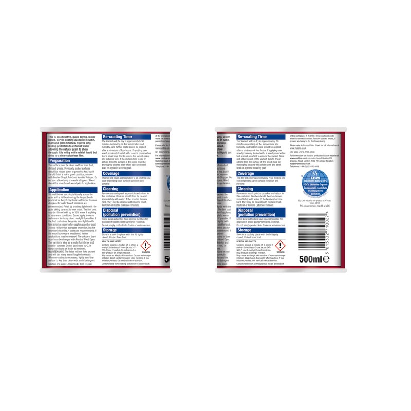 Rustins Quick Dry Outdoor Clear Varnish 500 ml Gloss