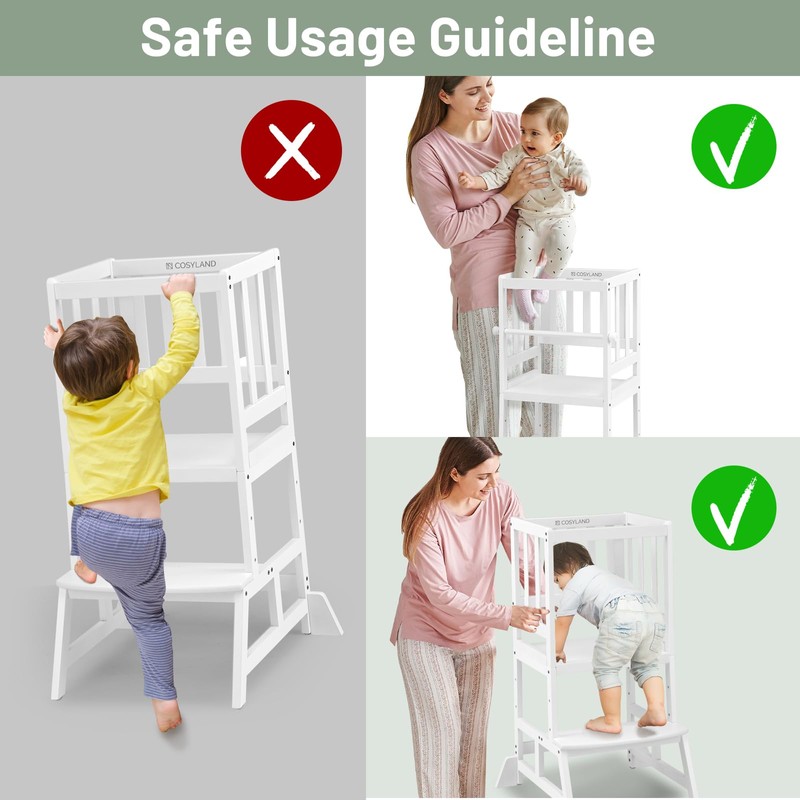 COSYLAND Kids Kitchen Step Stool, Height Adjustable Toddler Standing Tower
