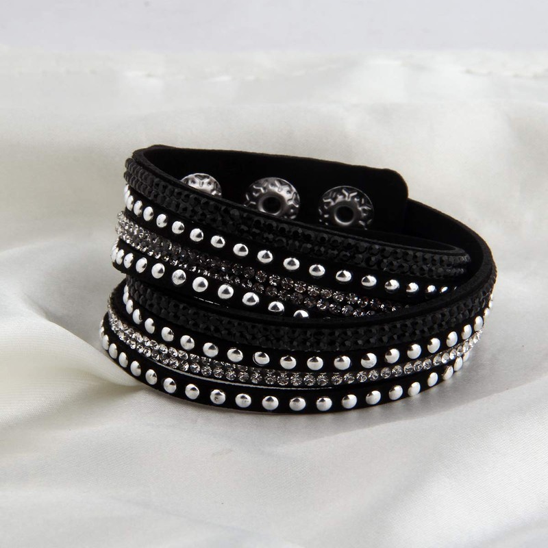 KUIYAI Wrap Leather Bracelet with Bling Bling Crystal Rhinestones and