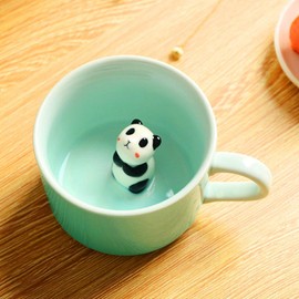 Itian 3D Animal Coffee Cup with Panda Inside Novel Cute Cartoon Ceramics Tea Milk Cup Gift for Birthday (230ml)