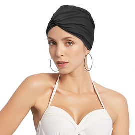2 x Swimming Cap Women's Turban Swimming Cap Ear Protection Swimming Cap Non-Slip Swimming Cap Retro Swimming Cap Girls Swimming Cap Elastic Swimming Cap Summer Swimming Cap for Long Short Hair Black