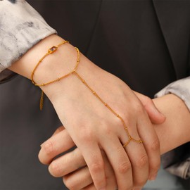 Birthstone Hand Chain Bracelet for Women Gold Dainty Finger Ring Bracelet Hand Chain Stackable Ring Link Chain Charm Bracelet Set Hand Jewelry Gifts Trendy (September)