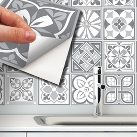 WALPLUS Purbeck Stone White Grey Wall Tiles Stickers Peel and Stick Backsplash Decals Home Decor Backsplash for Kitchen Bathroom Tiles Colour on Wall Living Room Pack of 24 15 x 15 cm