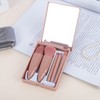 New Travel 5-Piece Makeup Brush Set with Portable Case, Soft Bristles for Girls Medium Pouch + Bean Paste Powder 15ea