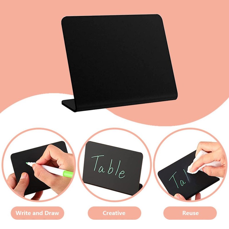 5Pcs Acrylic Mini Chalkboard Signs, 100mmx75mm L-Shaped Erasable Small Blackboard