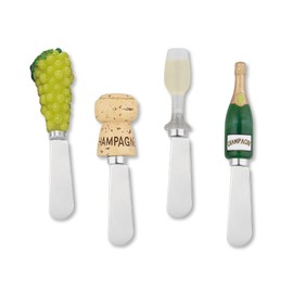Supreme Housewares Cheese and Butter Spreader Wine Decor 4-Piece Hand Painted Resin Handle with Stainless Steel Blade Multipurpose Cheese Spreader set (Champagne)