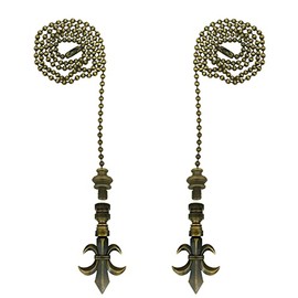 Royal Designs, Inc. Fleur De Lis Finial with Fan Pull Chain, Antique Brass - Pack of 2