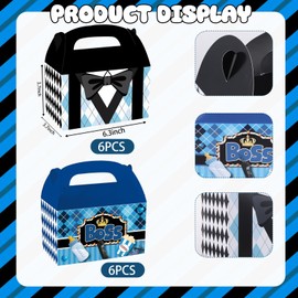 CIEOVO 24 Pack BOSS Theme Party Gift Treat Boxes, Black Blue Boy Party Goodie Candy Treat Present Recycled Boxes for Baby Boy Birthday Supplies Decoration