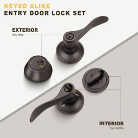 Brotima 3 Pack Exterior Door Lock Set, Oil Rubbed Bronze Door Handle with Single Cylinder Deadbolt, Keyed Alike Heavy Duty Front Entry Door Lock Set