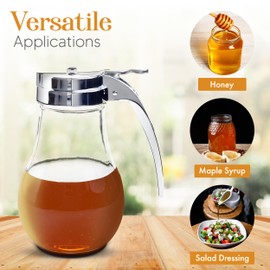 EHOMEA2Z Commercial-Grade Tempered Glass Honey Dispenser, 14 Ounce Honey Jar with Metal Top, Kitchen Essential Honey Jars, Convenient Honey Container, Leak-Proof Glass Honey Dispenser (1, 14 Oz)