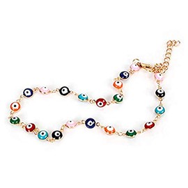 Lucky Evil Eye Beads Anklet Bracelet 14K Gold Silver Plated Link Chain Protection Amulet Anklet for Women Men Good Luck Summer Beach Foot Holiday Jewelry Gift-A rainbow