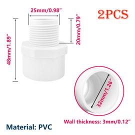 Ctyjia 2 Pcs PVC Pipe Fitting, 32mm x 3/4" Male Thread Pipe Fittings Adapter Connector, for PVC Water Pipe Accessories (Slip to Male Thread)
