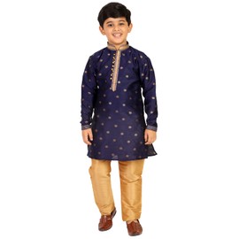 Pro-Ethic Style Developer Conjuntos de kurta de seda para niños | Jaquard | Ropa étnica para niños con diseño propio (S-174), Azul marino, 7-8 Años