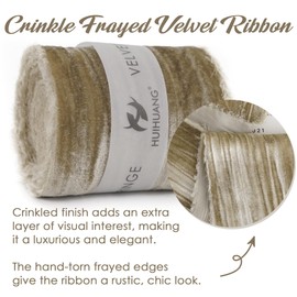 HUIHUANG Light Brown Velvet Ribbon 3 inch with Frayed Fringe, Brown Crinkled Silk Velvet Ribbon for Christmas, Thanksgiving Decor, Wreaths, Garland, Flower Bouquet, Gift Wrapping, Wedding Decor