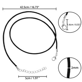 Kurtzy 25 Pack Black Polyester Necklace Cord with Chain and Lobster Clasp - 42.5cm / 16.73 Inches - Bulk DIY Jewellery Making Rope for String Pendant Necklaces, Bracelets & Anklets