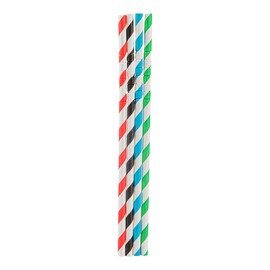 Restaurantware-Basic Nature 7.8 Inch Flexible Paper Drinking Straws, 100 Count Sturdy Bendable Papers, Multicolor Paper Colorful Drinking Straws - Striped Design, Durable, Sustainable, Unwrapped