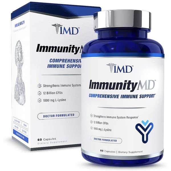 1MD ImmunityMD - Immune Health Probiotic | Potent, Clinically Studied Probiotic Strains with Prebiotic Fiber - Promote Overall Immune System Strength, Reduce Stress and Anxiety | 60 Capsules