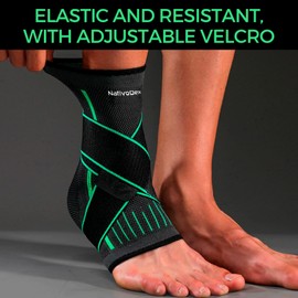 NativoDex Ankle Brace for Stabilising and Preventing Sprains, Support and Compression for Ankle Injuries, Sports Strap with Adjustable Velcro (Green, XL)