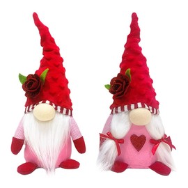 Peakloong 2Piece Valentines Day Gnome Plush Decorations Mr and Mrs Scandinavian Red Plush for Valentine's Day Table Ornament