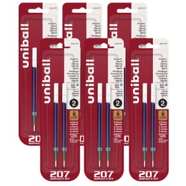 Uni-ball Signo Impact 207 RT Refills, Blue Ink, 1.0 Mm Bold Point, 6 Packs of Refills 65874 =12 refills