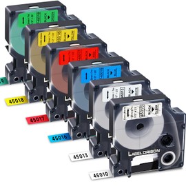 Label Orison Compatible with Dymo D1 Band 45010 45013 45016 45017 45018 45019 for DYMO Label Maker Refill LabelManager 100 160 200 210D 280 500TS 420P 360D Label Printer, 12 mm x 7 6 pack