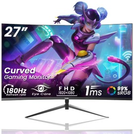 DJiEX 27 Inch Curved Gaming Monitor FHD 1080p 180Hz, 1800R Curvature, 3ms Response Time, AMD FreeSync,Support VESA, DP, HDMI Port VA Screen for Gaming Home Office ﻿