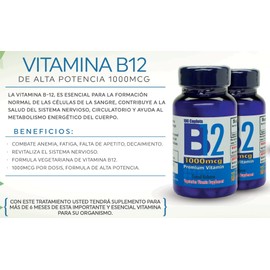 Nutrisalud Products Vitamina B12 de alta potencia, 1000mcg, Set de 2 frascos con 100 tabletas c/u. Combate Anemia, fatiga, aumenta la energia, revitaliza el sistema nervioso.