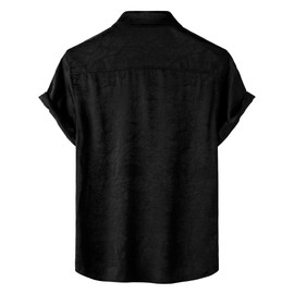 ZEROYAA Mens Summer Short-Sleeve Shirts Regular-Fit Satin Jacquard Button Down Tops for Vacation Party Black Medium