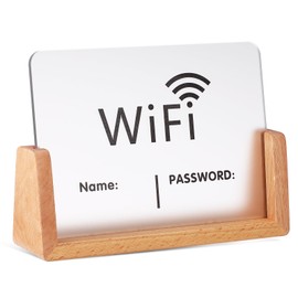 TOPPERFUN Wi-Fi Password Sign, 6. 29X4. 72x1 85 Inch Creative Vertical Desktop Wi-Fi Sign, Modern Simple Wi-Fi Board Wi-Fi Password Indicator Sign (Wood Base)