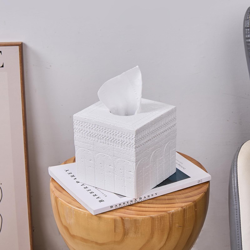 Travertine Tissue Box Cover – Classic Carved Square Resin Tissue