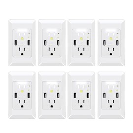 Wall Outlet with Night Light, GreenCycle 15 Amp USB Ports Electrical Receptacle, Included Outlets Cover with Nightlight, Auto Sensor LED Sockets Cover Plate, 4.2A High Speed Receptacle(8 Pack)
