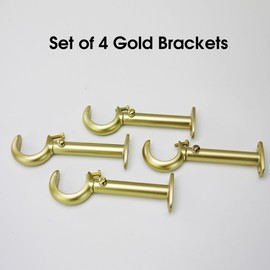 ILAISIHOME Curtain Rod Bracket, 4 Pcs Aluminum Alloy Gold Curtain Rod Holder for 1 or 1-1/8 Inch Single Curtain Rods (Gold, 4 pcs)