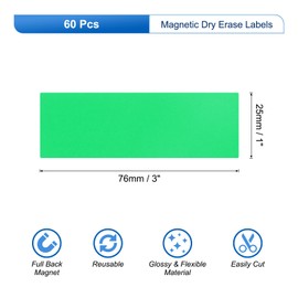 sourcing map 60 Pcs Dry Erase Magnetic Labels Colorful Strips 3" x 1" Writable Light Green Name Tags Sticker for Craft Whiteboard Fridge Locker Home Office Classroom