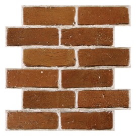 COMSTICKC 3D Brick Wall Panels Peel and Stick Tiles, 10 Pcs of 12"X12", Small Size Thin PVC Fake Brick Adhesive Wall Covering Backsplash Kitchen Living Room, Paintable, Red Brown