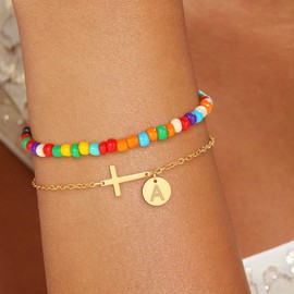Decholly Cross Initial Bracelets for Women - Disc Initial L Bracelet for Teen Girl Gifts 12 13 14 15 16 18 Year Old Girl Birthday Gifts for Teen Girls Trendy Stuff