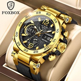 FOXBOX Men's Fashion Sports Watch, 50M Water-Resistant, Luminous Display with Digital Dial - Color: Black and silver