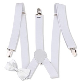 WHITE FANG BT041 Men's Suspenders, Elastic Belt, Bow Tie Set, Dress, Casual, Business,