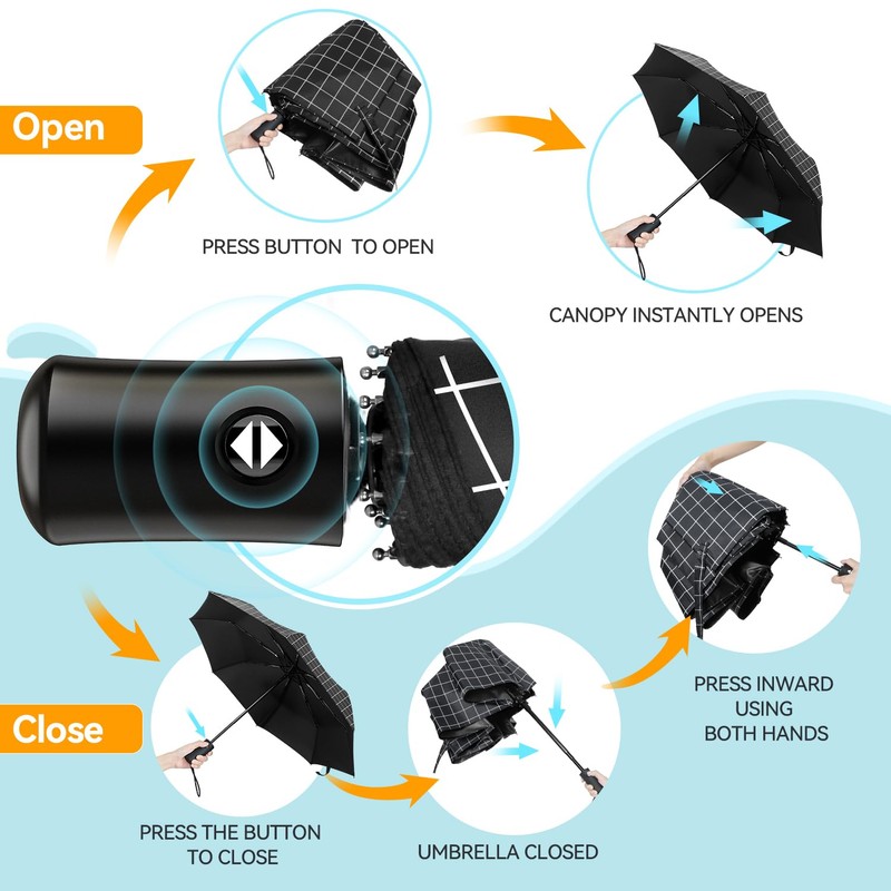 TechRise Umbrella, Compact Strong Windproof Automatic Umbrellas, Folding Lightweight, Portable