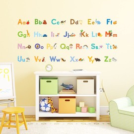 DECOWALL DW-1608S Colorful Animal Alphabet ABC Kids Wall Stickers Peel and Stick Decals Removable Nursery Bedroom Living Room Art Murals