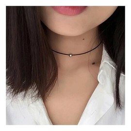 Green Piercing Lariet-style Braided Faux Leather Gold Beaded Choker Women's Tight Necklace Black Maid Gothic Lolita Accessories, Popular, Faux Leather
