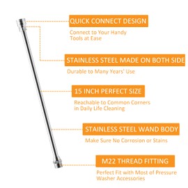 PWACCS Pressure Washer Extension Wand, Universal Lance Extension for Power Washer, Stainless Steel Replacement of Pressure Washing Extended Rod, M22 to 1/4 Inch Quick Connector
