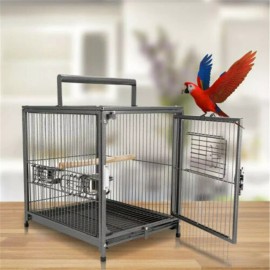 Mcage Heavy Duty Portable Travel Bird Parrot Carrier Cage Play Stand Feeding Bowls