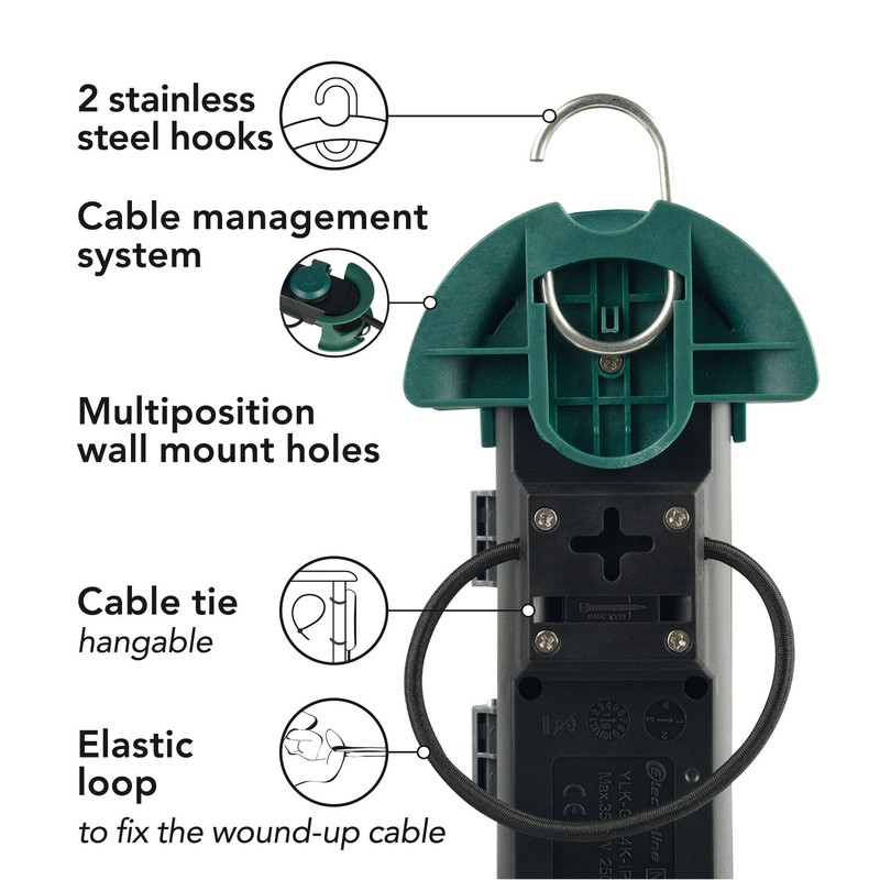 Electraline 30924 Waterproof Professional Power Strip with Retractable 3 Sockets