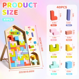 Shyllin 3D Colourful Tetris Blocks Stacking Game with Holder, 40 Colourful Building Blocks, Montessori Toy, Wooden Toy Children's Games, Puzzle Games for Children from 3 Years