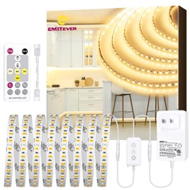 EMITEVER LED Strip Lights Kit Warm White with Remote & 24V Power Supply,16.4ft Dimmable Tape Light 3000K, High Density 600LEDs, 240+LM/FT, CRI95+, UL Listed for Bedroom Kitchen Under Cabinet Lighting