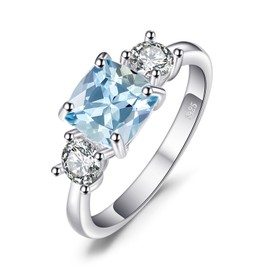 JewelryPalace Cushion Cut 2.6ct Genuine Blue Topaz 3 stones Rings for Her, 14K White Gold 925 Sterling Silver Promise Ring for Women, Natural Gemstone Jewellery Sets Rings Size 9
