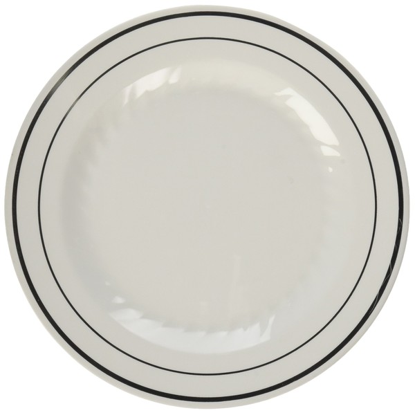 Fineline Settings Plastic 6" | White Rim | Silver Splendor | Pack of 15 Round Plate, 6"