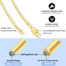 Jewlpire 14K Gold Chain Necklace for Women, 1.3mm Box Chain Necklaces Gold Chain for Women Dainty Women's Chain Necklaces, Necklaces Chains 16 Inch