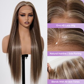 testar Linght Brown Wigs for White Women 13X6 HD Lace Front Wig 30 IN Long Straight Wigs With Blonde Highlignts Synthetic Wigs Synthetic Lace Front Wigs for Women Daily Use