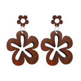 YISXVD Lightweight Hollow Out Wooden Stud Earrings for Women Vintage Boho Big Round Circle Geometric Wood Dangle Drop Earrings Statement Jewelry (Flower)